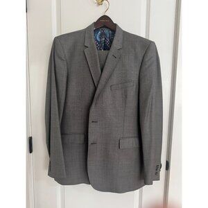 Ted Baker London Gray Two-Piece Suit 46R / 38W  Slim Fit w/ Paisley Lining  Wool